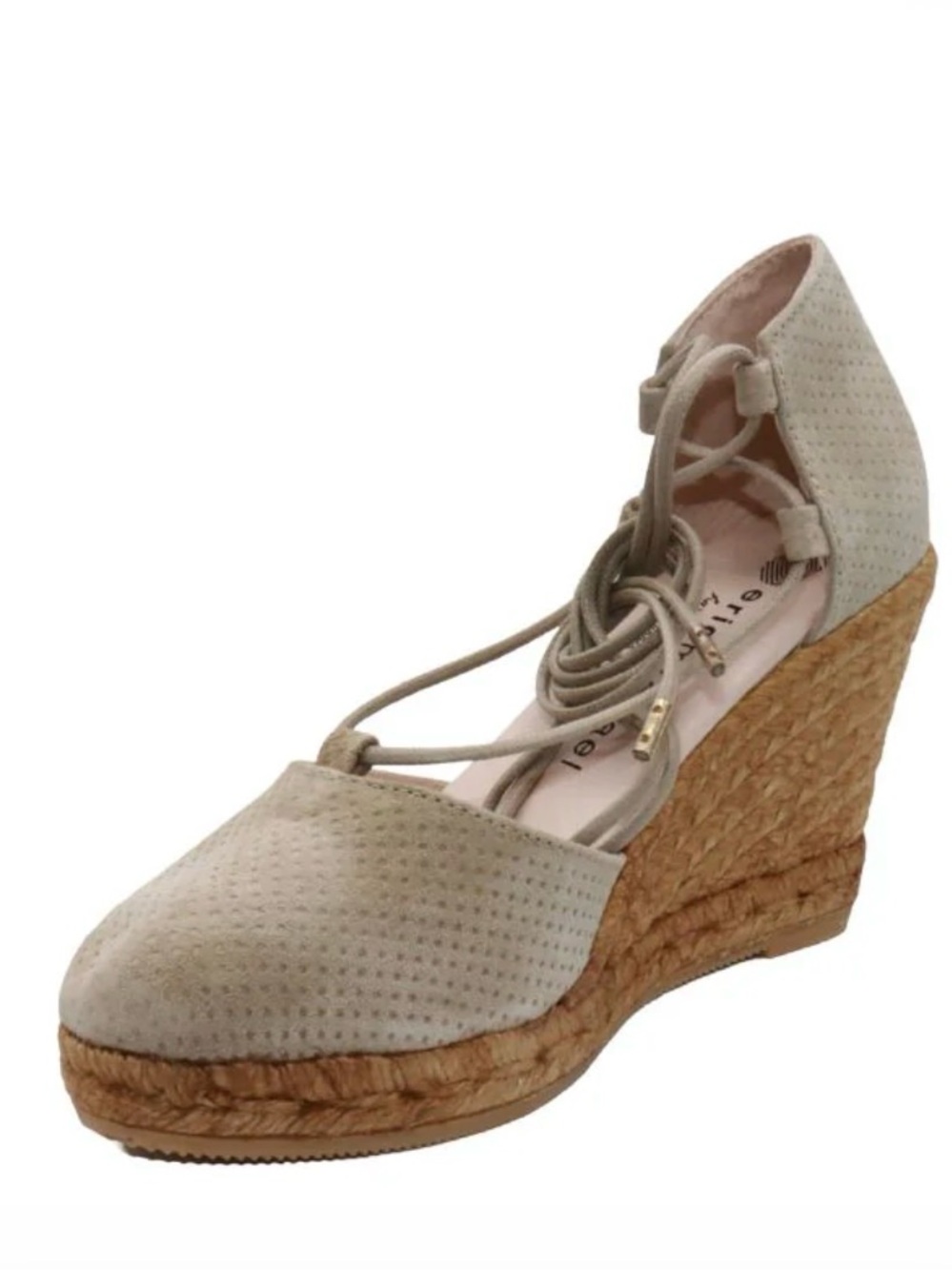 Eric Michael Beige Lace-Up Espadrille Wedge Size 40